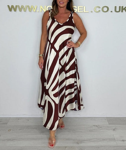 Damen Maxikleid mit modernem, abstrahierter Musterung und V-Ausschnitt Stalluxe