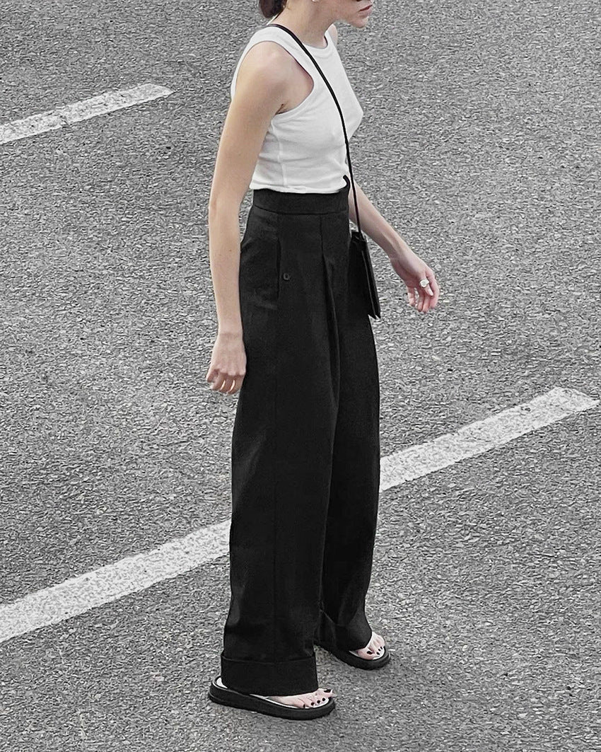 Damen Elegante, lockere Hosen mit hohem Bund und Falten Stalluxe
