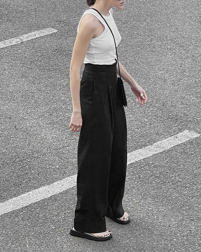 Damen Elegante, lockere Hosen mit hohem Bund und Falten Stalluxe
