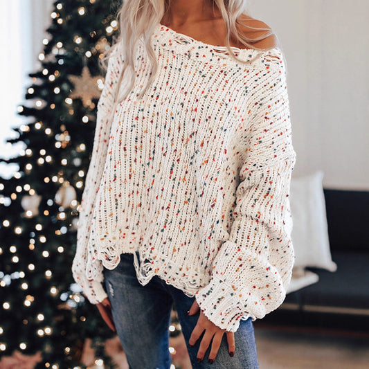 Damen lässiger Strickpullover mit buntem Sprenkel-Design und gemütlichem Rundhalsausschnitt Stalluxe