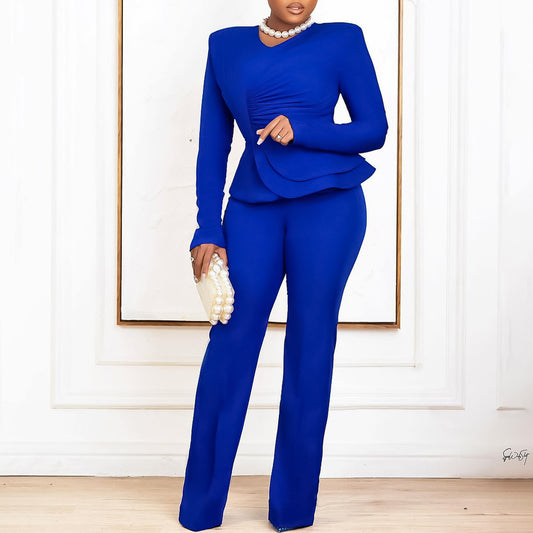 Damen Peplum Overall mit langen Ärmeln und elegantem V-Ausschnitt Stalluxe