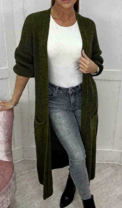 Damen Langer Strickcardigan mit strukturierter Maschenoptik und praktischen Taschen Stalluxe