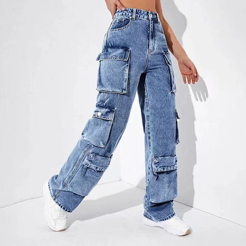 Damen Cargo-Jeans mit tiefem Schritt und modischen Taschen Stalluxe