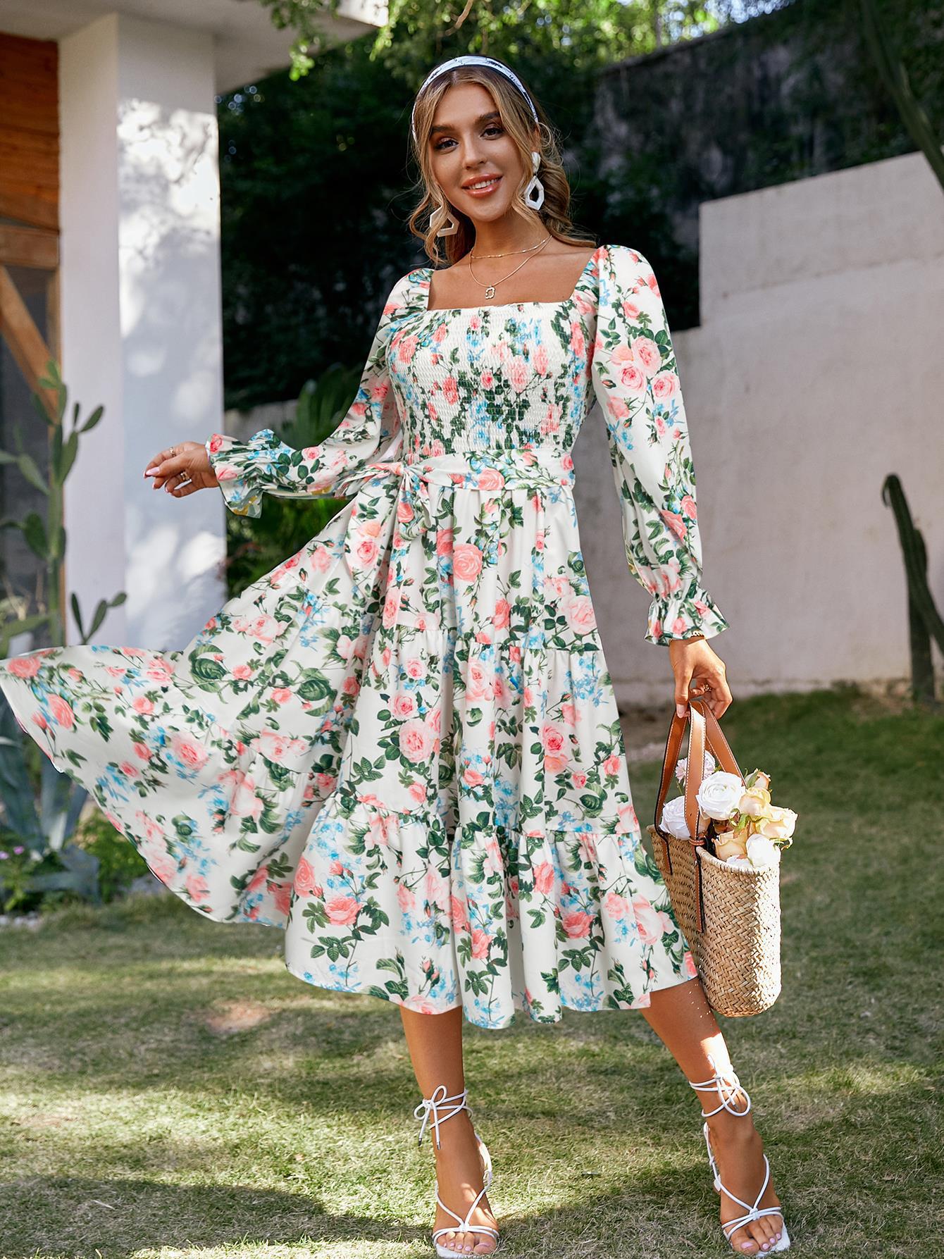 Damen Off-Shoulder Maxikleid mit floralem Print und Rüschendetails Stalluxe