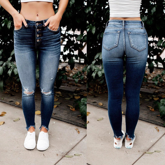 Damen Skinny Jeans mit hoher Taille und Destroyed-Details Stalluxe