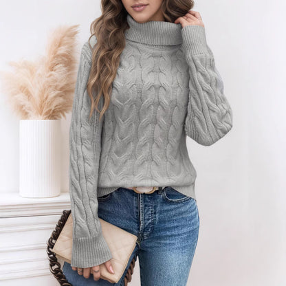 Damen Strickpullover mit hohem Kragen und Kabelmuster Stalluxe