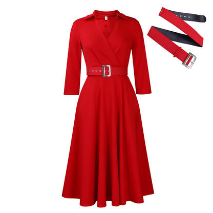 Damen Wickelkleid mit tailliertem Gürtel und schwingendem Rock Stalluxe