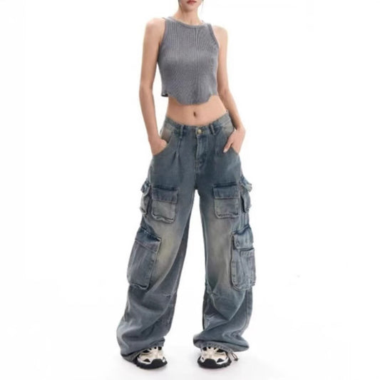 Damen weite Cargo-Jeans mit praktischen Seitentaschen Stalluxe