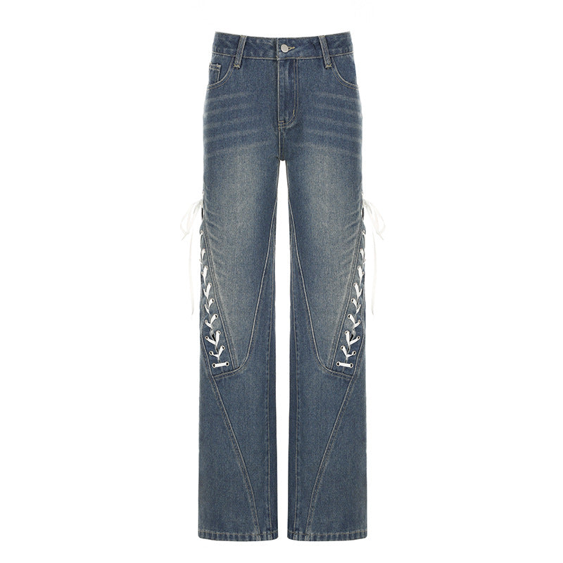 Damen Weite Jeans mit kontrastrierenden Schnüroptionen Stalluxe