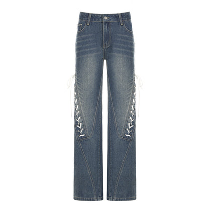 Damen Weite Jeans mit kontrastrierenden Schnüroptionen Stalluxe