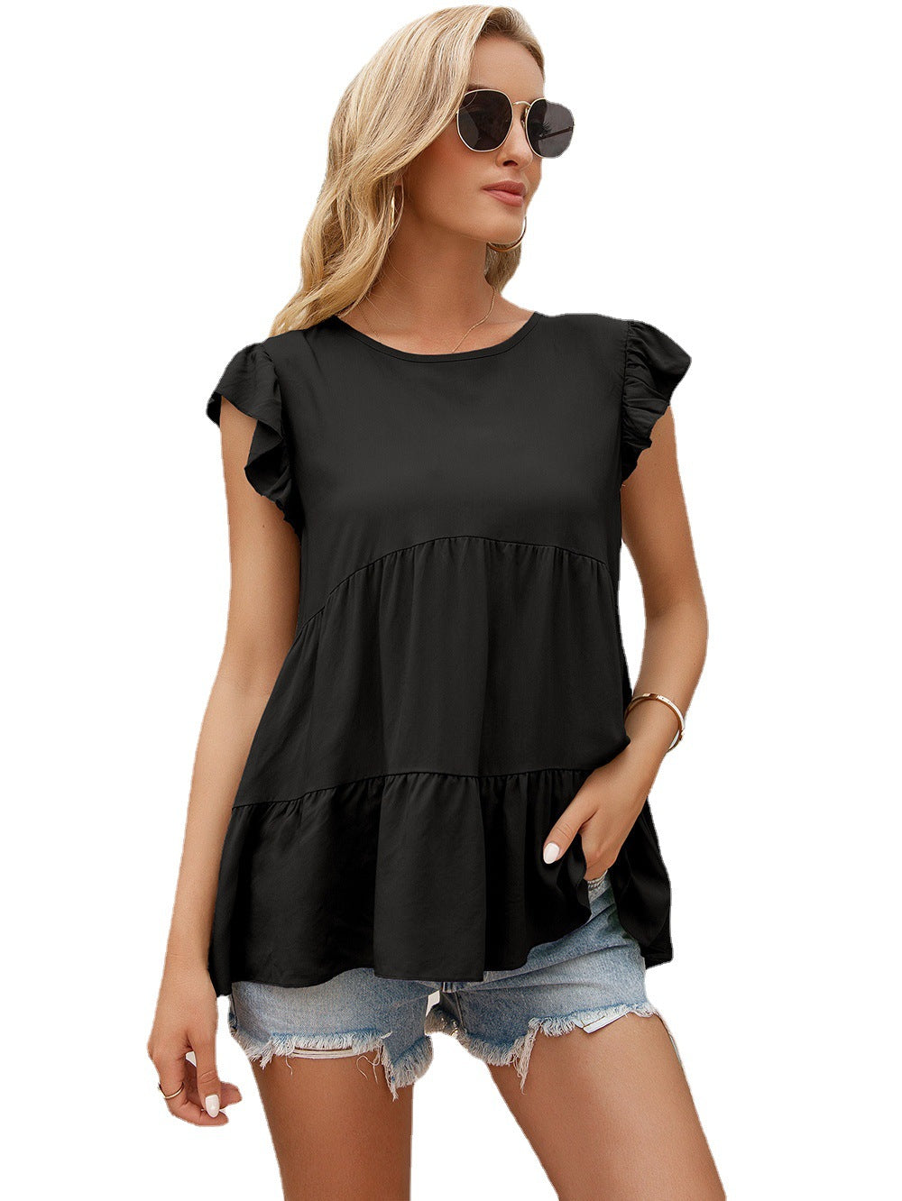 Damen lässige Bluse mit Rüscheneinsatz und voluminösem Schnitt Stalluxe