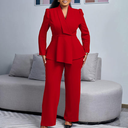 Damen elegantes Businessanzug-Set mit tailliertem Blazer und weitem Hosenbein Stalluxe