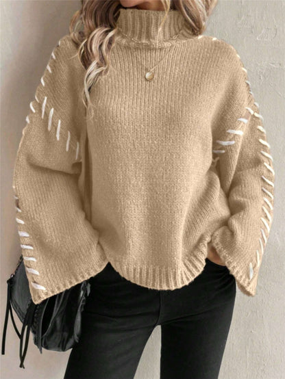 Damen Strickpullover mit breiten Ärmeln und hohem Kragen Stalluxe