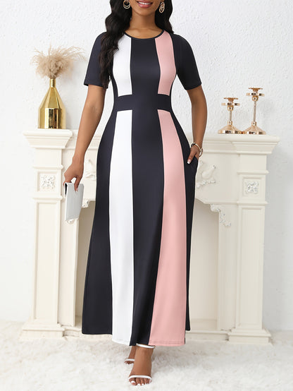 Damen Maxikleid mit modischem Blockstreifen-Design und praktischen Taschen Stalluxe