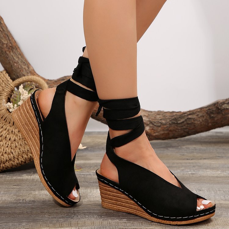 Damen Wedge-Sandaletten mit eleganter Riemenbindung und weichem Fußbett Stalluxe