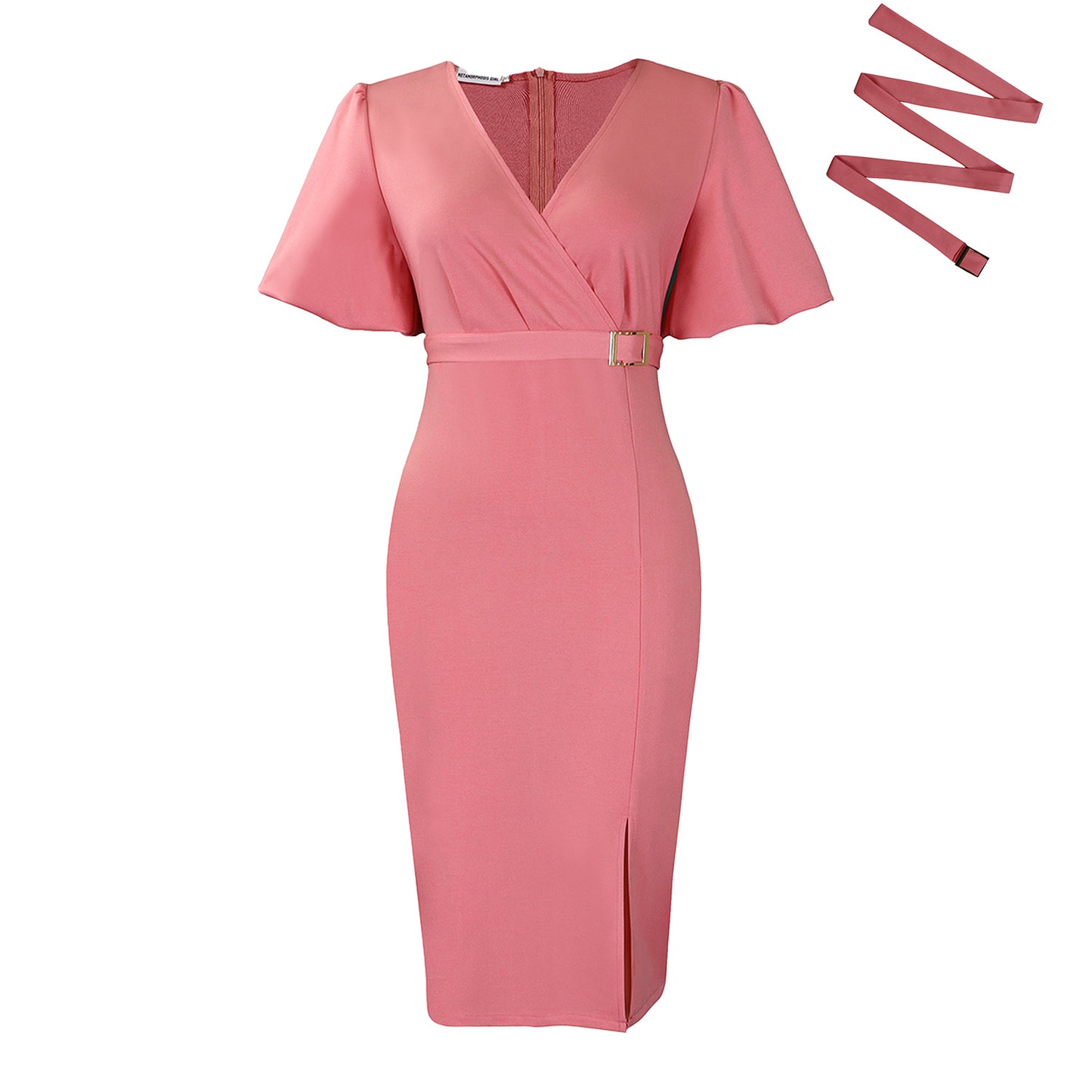 Damen Wickelkleid mit eleganter Akzentgürtelschnalle Stalluxe