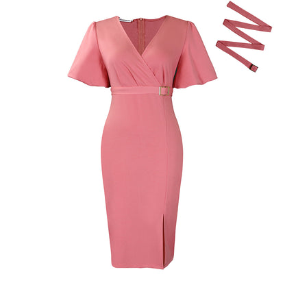 Damen Wickelkleid mit eleganter Akzentgürtelschnalle Stalluxe