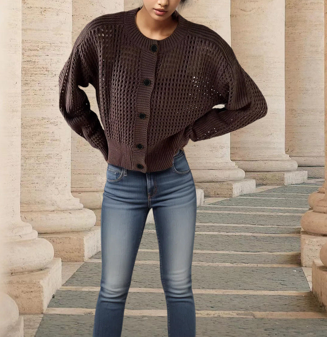 Damen Strickjacke mit luftiger Netzstruktur Stalluxe Braun