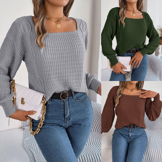 Damen Grobstrickpullover mit quadratischem Ausschnitt und voluminösen Ärmeln Stalluxe