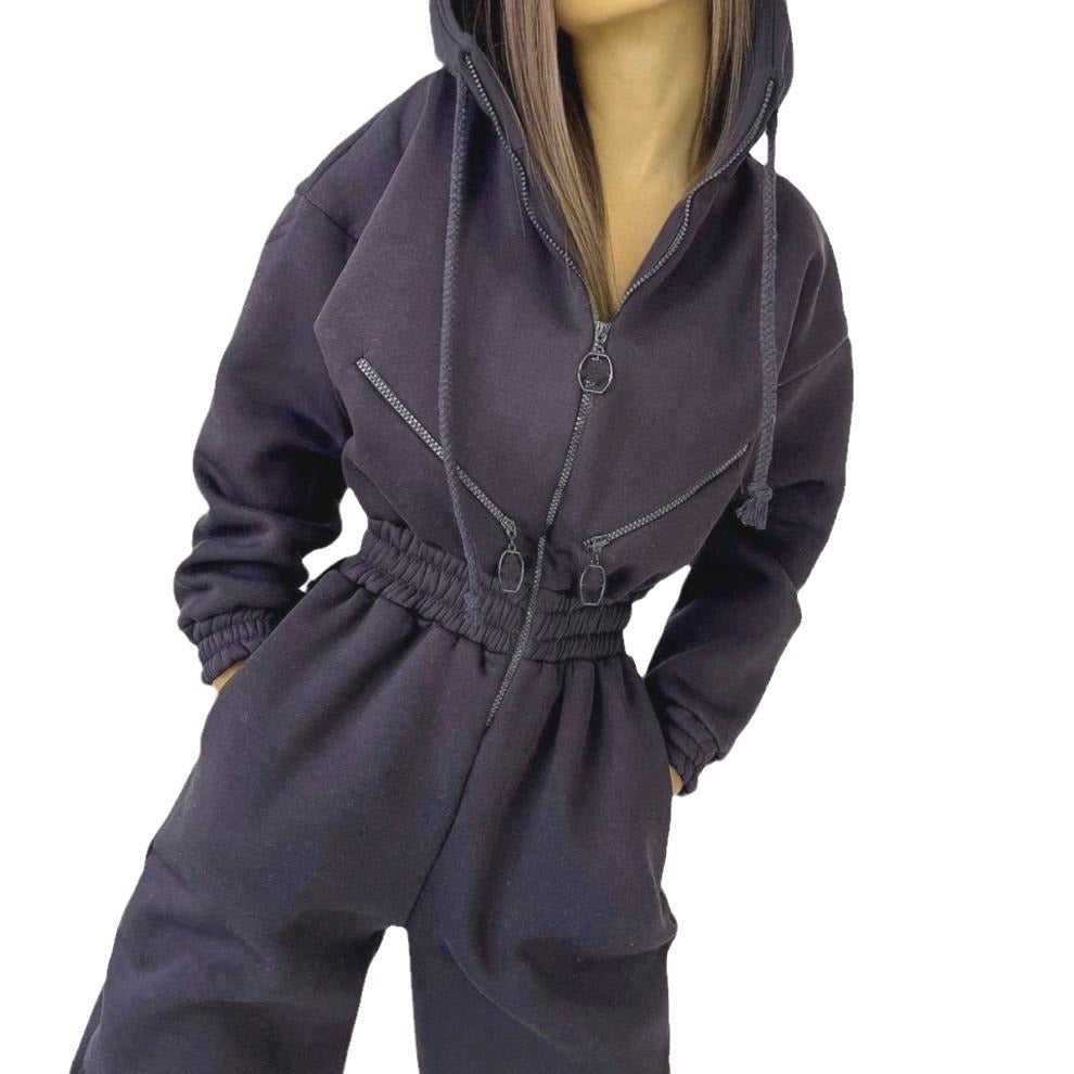 Damen Freizeit-Jumpsuit mit modernem Kapuzen-Design und praktischen Taschen Stalluxe