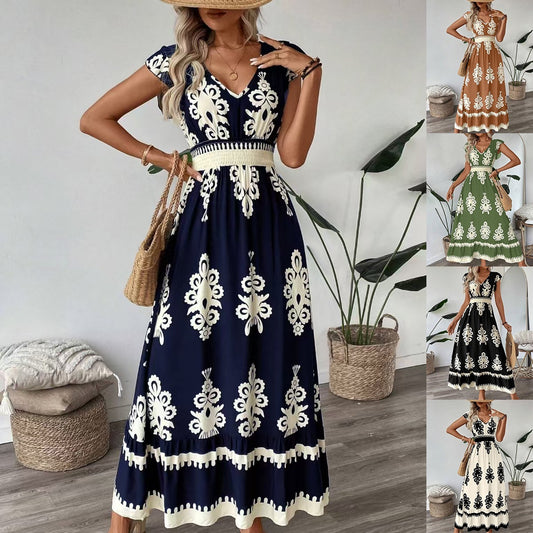 Damen Maxikleid mit floralen Mustern und dekorativem Taillengürtel Stalluxe