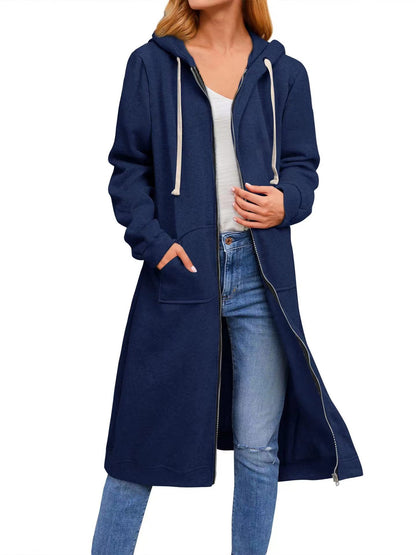 Damen lange Kapuzenjacke mit Reißverschluss und praktischen Taschen Stalluxe