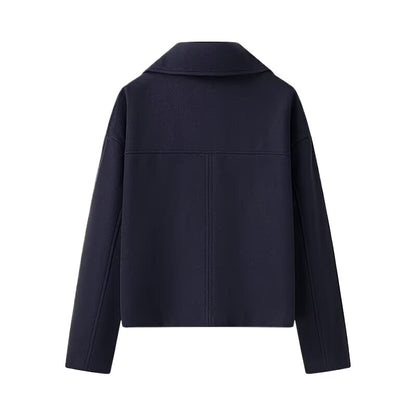 Damen modische cropped Bikerjacke mit doppeltem Knopfverschluss und elegantem Revers Stalluxe