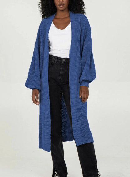 Damen Langer Strickcardigan mit voluminösen Ärmeln und offenem Schnitt Stalluxe