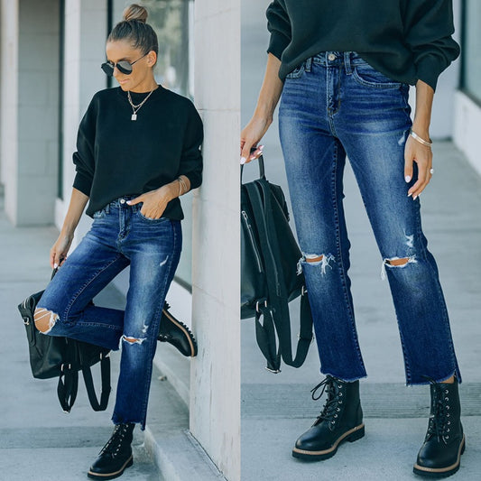 Damen Mom-Jeans im lässigen Used-Look mit modischen Rissen Stalluxe