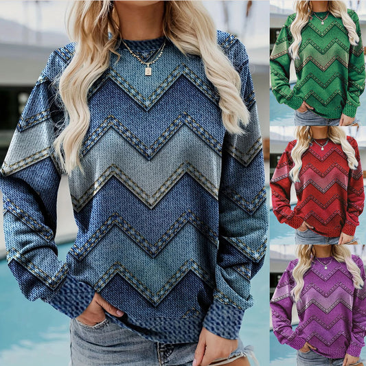 Damen Sweatshirt mit markantem Denim-Zickzack-Muster Stalluxe
