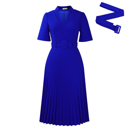 Damen Plissee Kleid mit tailliertem Schnitt und elegantem Kragen Stalluxe
