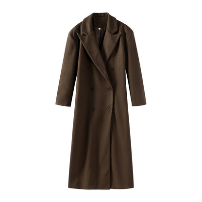 Damen Eleganter Langmantel mit doppelter Knopfleiste und breitem Kragen Stalluxe