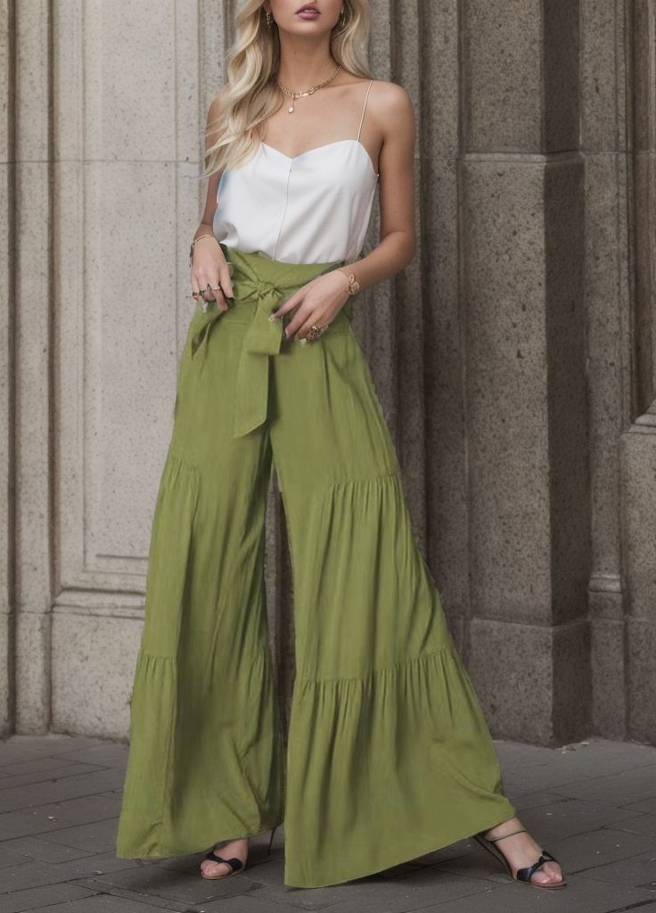 Damen Weitgeschnittene Sommerhose mit elastischem Bund und seitlichem Kordelzug Stalluxe