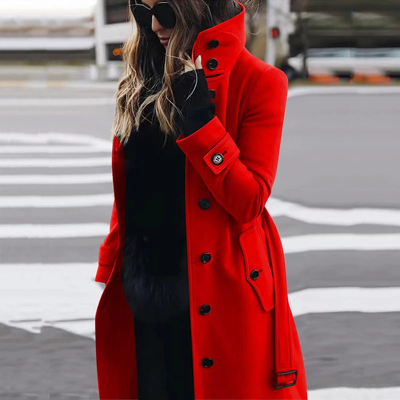 Damen modischer Trenchcoat mit hoch geschlossenem Kragen und praktischen Taschen Stalluxe