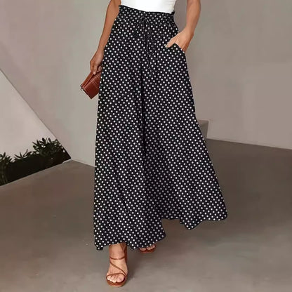 Damen Weite Palazzo-Hose mit elastischem Bund und modernen Punkten Stalluxe
