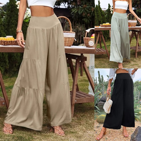 Damen Weit geschnittene Sommerhose mit elastischem Bund und fließendem Schnitt Stalluxe