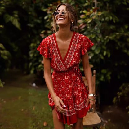 Damen Wickelkleid mit floralem Design und Rüschendetails Stalluxe