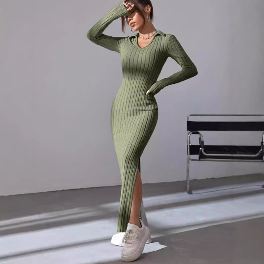 Damen Maxikleid mit elegantem Rippdesign und modischem V-Ausschnitt Stalluxe