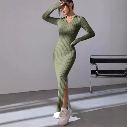 Damen Maxikleid mit elegantem Rippdesign und modischem V-Ausschnitt Stalluxe