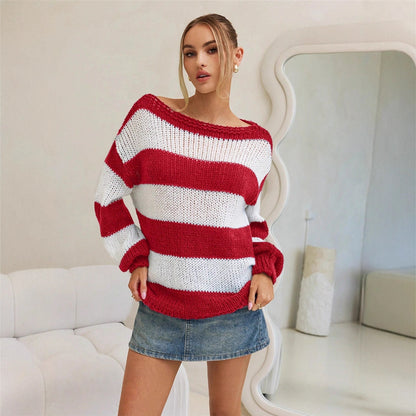 Damen Oversized Strickpullover mit maritimen Streifen Stalluxe