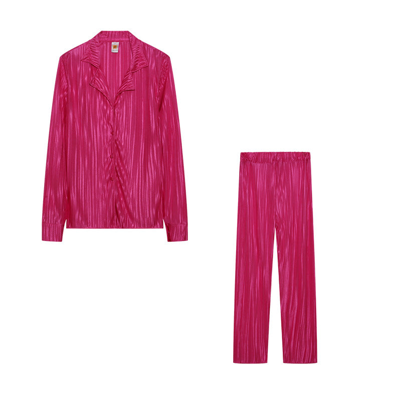 Damen Satin Schlafanzug mit elegantem Rippendesign Stalluxe Magenta