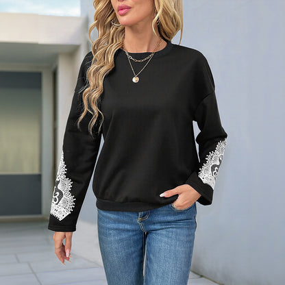 Damen Sweatshirt mit eleganter Spitzenverzierung Stalluxe