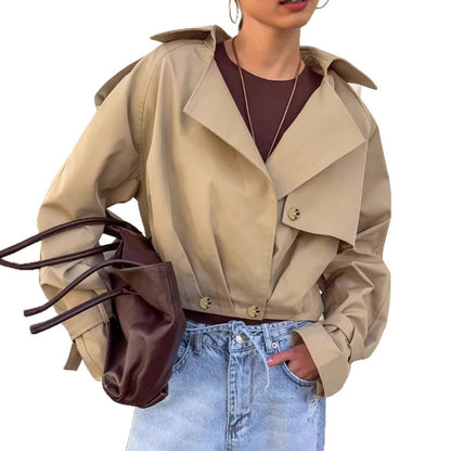 Damen kurz geschnittene Jacke mit großflächigem Revers und Bindeband Stalluxe