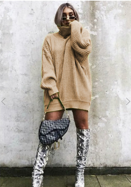 Damen Oversized Strickpullover mit hohem Kragen und Waffelmuster Stalluxe