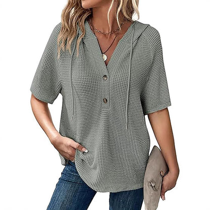 Damen lässiges Oversized Shirt mit Kapuze und Knopfdetail Stalluxe