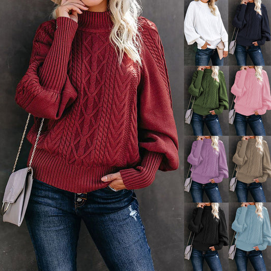 Damen Strickpullover mit hohem Kragen und voluminösen Ärmeln Stalluxe