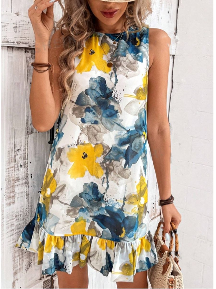 Damen Blumenkleid mit Rüschensaum Stalluxe