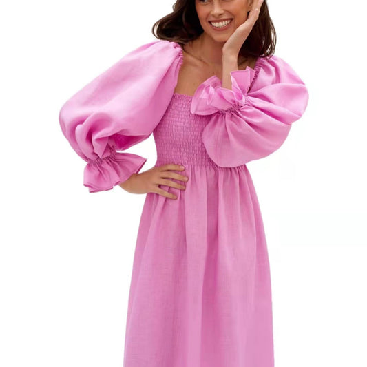 Damen Maxikleid mit voluminösen puffärmeln und elastischem Oberteil Stalluxe