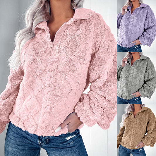 Damen Flauschiger Zip-Pullover mit strukturiertem Design Stalluxe