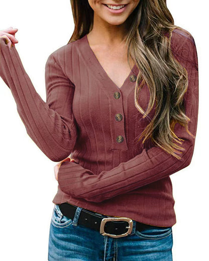 Damen Strickpullover mit V-Ausschnitt und Knopfdetail Stalluxe